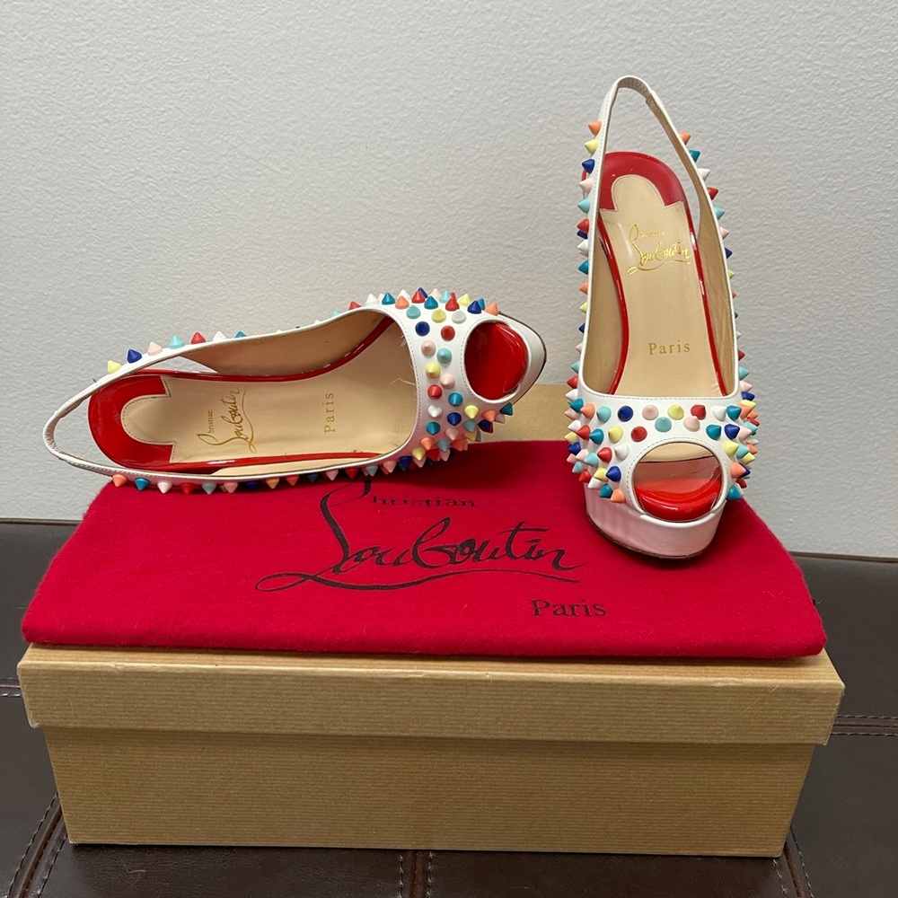 ***SOLD*** Christian Louboutin Lady Peep Sling Spike Pumps 36 - Picture 7 of 15